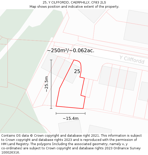 25, Y CILFFORDD, CAERPHILLY, CF83 2LS: Plot and title map