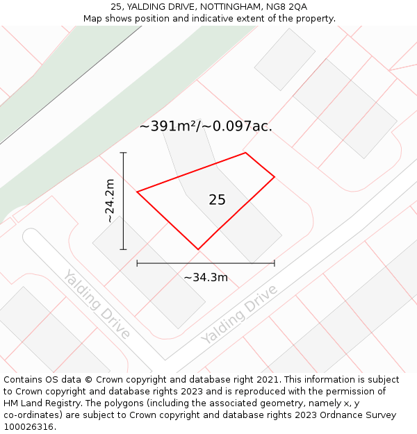 25, YALDING DRIVE, NOTTINGHAM, NG8 2QA: Plot and title map