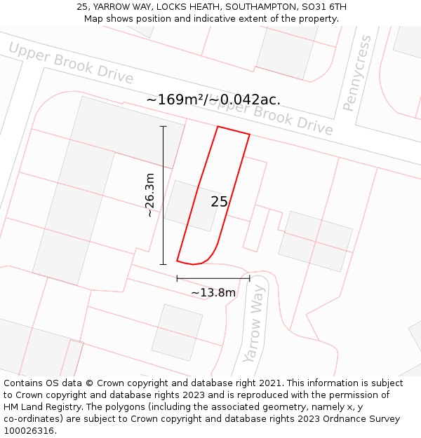 25, YARROW WAY, LOCKS HEATH, SOUTHAMPTON, SO31 6TH: Plot and title map