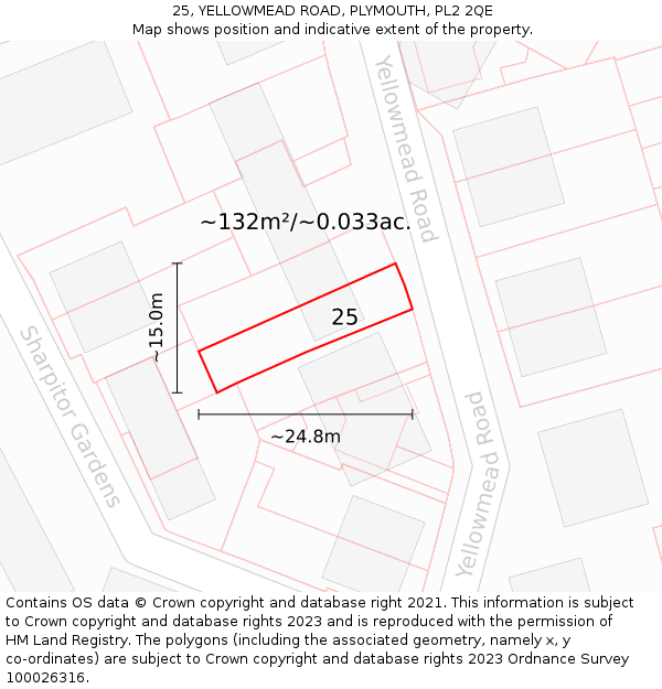 25, YELLOWMEAD ROAD, PLYMOUTH, PL2 2QE: Plot and title map