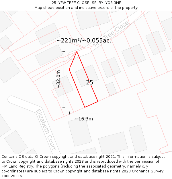 25, YEW TREE CLOSE, SELBY, YO8 3NE: Plot and title map