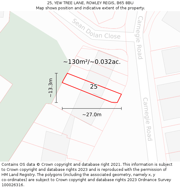 25, YEW TREE LANE, ROWLEY REGIS, B65 8BU: Plot and title map