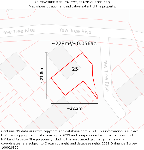 25, YEW TREE RISE, CALCOT, READING, RG31 4RQ: Plot and title map