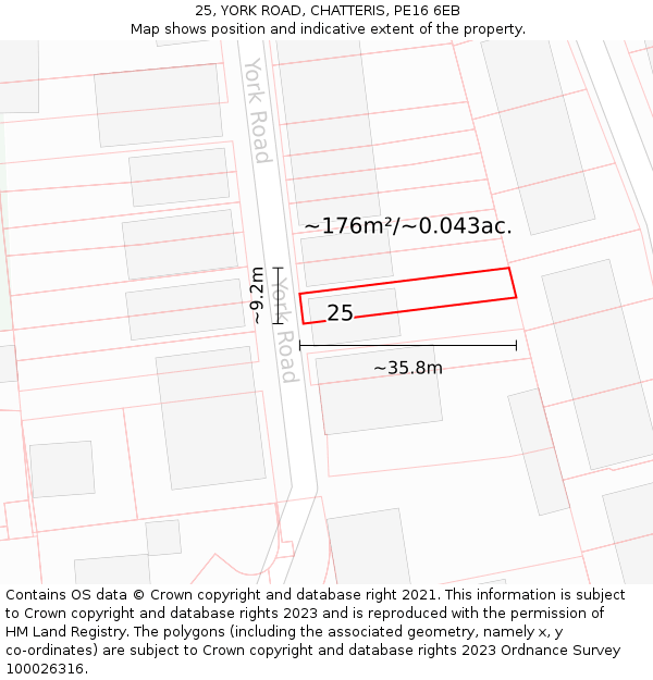 25, YORK ROAD, CHATTERIS, PE16 6EB: Plot and title map