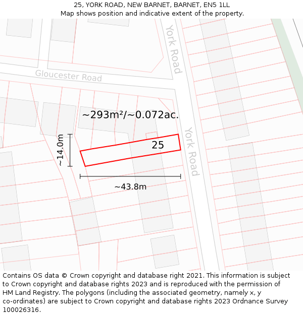 25, YORK ROAD, NEW BARNET, BARNET, EN5 1LL: Plot and title map