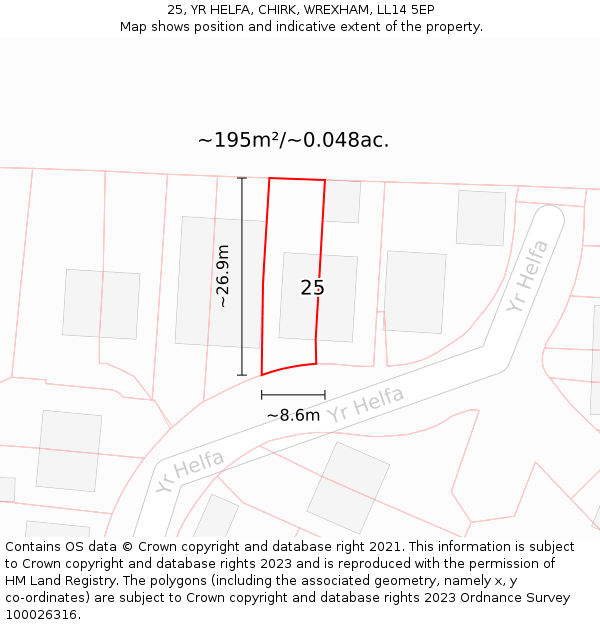 25, YR HELFA, CHIRK, WREXHAM, LL14 5EP: Plot and title map