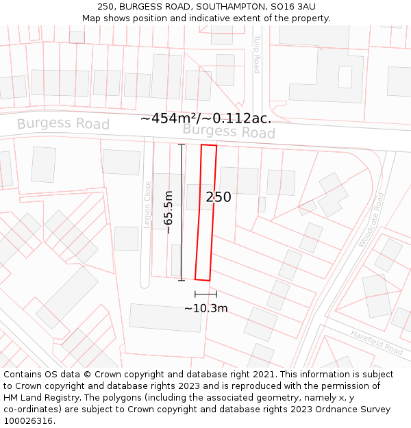 250, BURGESS ROAD, SOUTHAMPTON, SO16 3AU: Plot and title map
