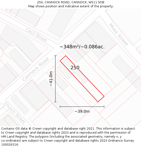 250, CANNOCK ROAD, CANNOCK, WS11 5DB: Plot and title map