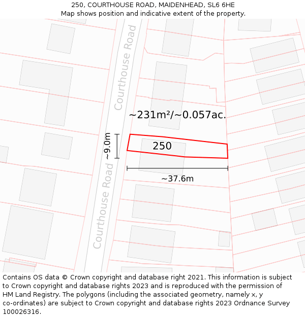 250, COURTHOUSE ROAD, MAIDENHEAD, SL6 6HE: Plot and title map