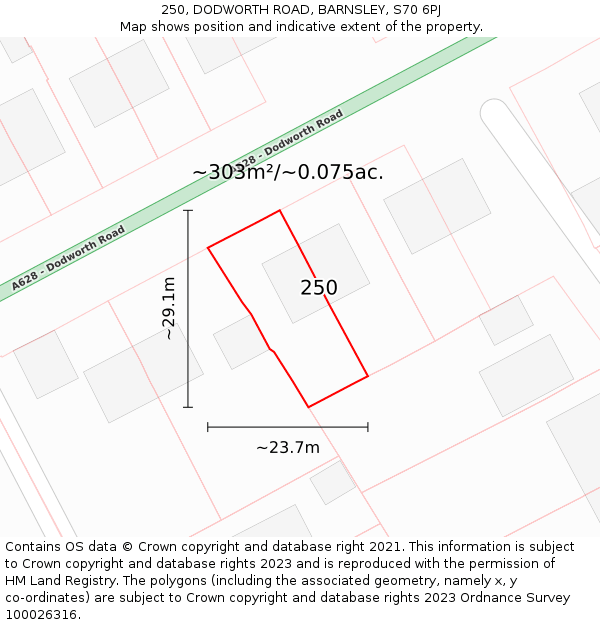250, DODWORTH ROAD, BARNSLEY, S70 6PJ: Plot and title map