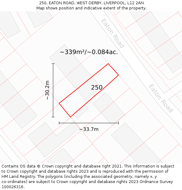 250, EATON ROAD, WEST DERBY, LIVERPOOL, L12 2AN: Plot and title map
