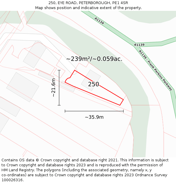 250, EYE ROAD, PETERBOROUGH, PE1 4SR: Plot and title map