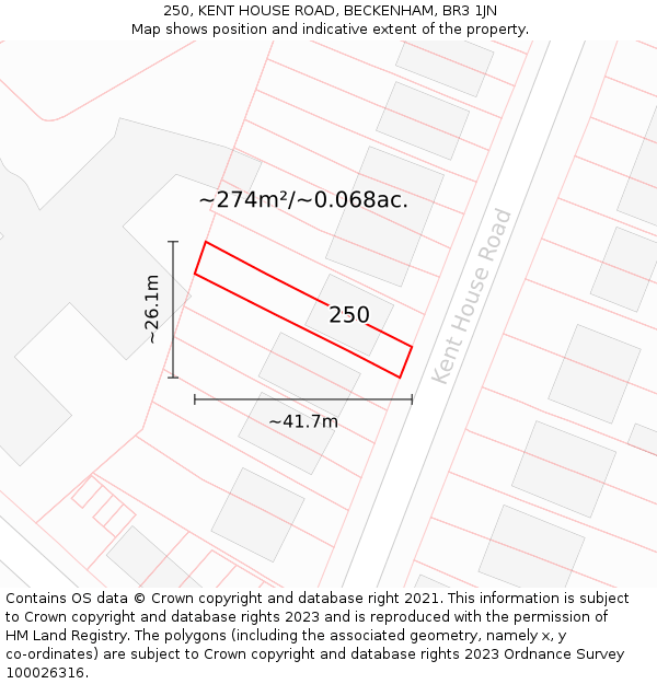 250, KENT HOUSE ROAD, BECKENHAM, BR3 1JN: Plot and title map