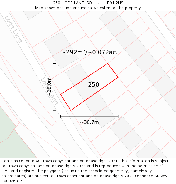 250, LODE LANE, SOLIHULL, B91 2HS: Plot and title map