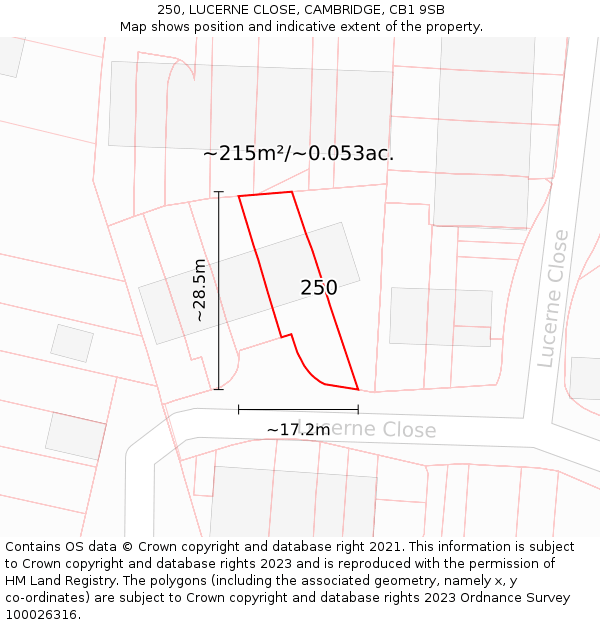 250, LUCERNE CLOSE, CAMBRIDGE, CB1 9SB: Plot and title map