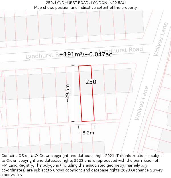 250, LYNDHURST ROAD, LONDON, N22 5AU: Plot and title map