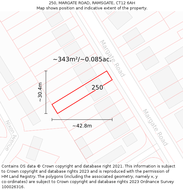 250, MARGATE ROAD, RAMSGATE, CT12 6AH: Plot and title map
