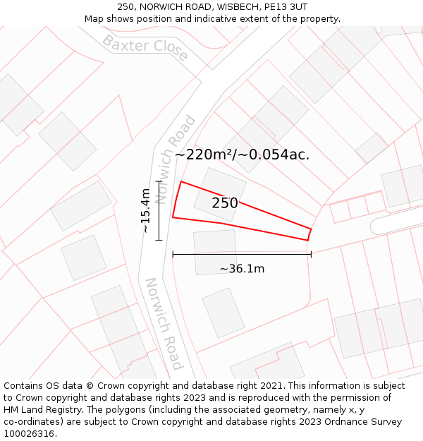 250, NORWICH ROAD, WISBECH, PE13 3UT: Plot and title map