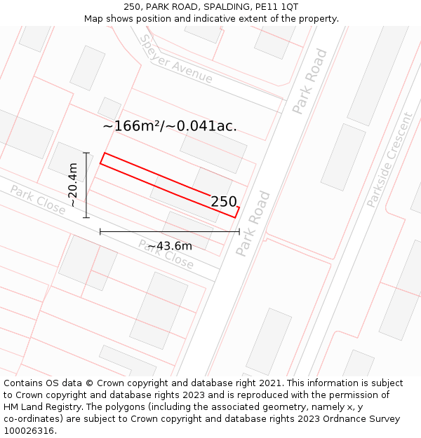 250, PARK ROAD, SPALDING, PE11 1QT: Plot and title map