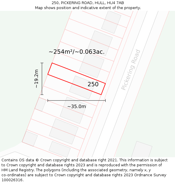 250, PICKERING ROAD, HULL, HU4 7AB: Plot and title map
