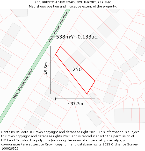250, PRESTON NEW ROAD, SOUTHPORT, PR9 8NX: Plot and title map