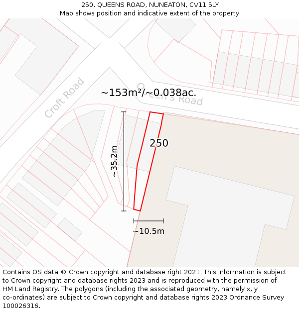 250, QUEENS ROAD, NUNEATON, CV11 5LY: Plot and title map