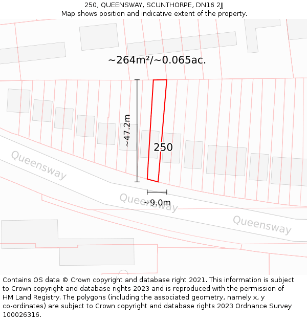250, QUEENSWAY, SCUNTHORPE, DN16 2JJ: Plot and title map