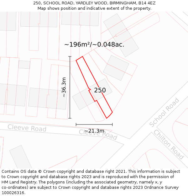 250, SCHOOL ROAD, YARDLEY WOOD, BIRMINGHAM, B14 4EZ: Plot and title map