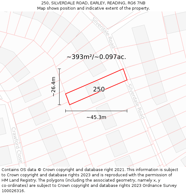 250, SILVERDALE ROAD, EARLEY, READING, RG6 7NB: Plot and title map