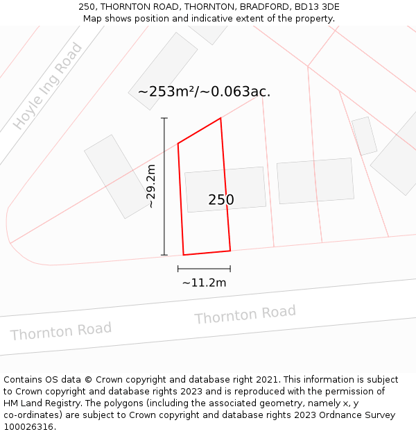 250, THORNTON ROAD, THORNTON, BRADFORD, BD13 3DE: Plot and title map