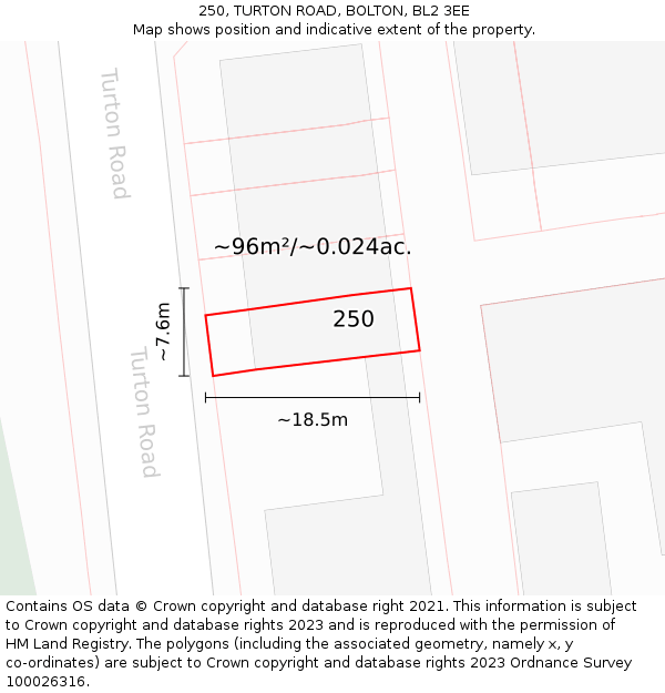 250, TURTON ROAD, BOLTON, BL2 3EE: Plot and title map