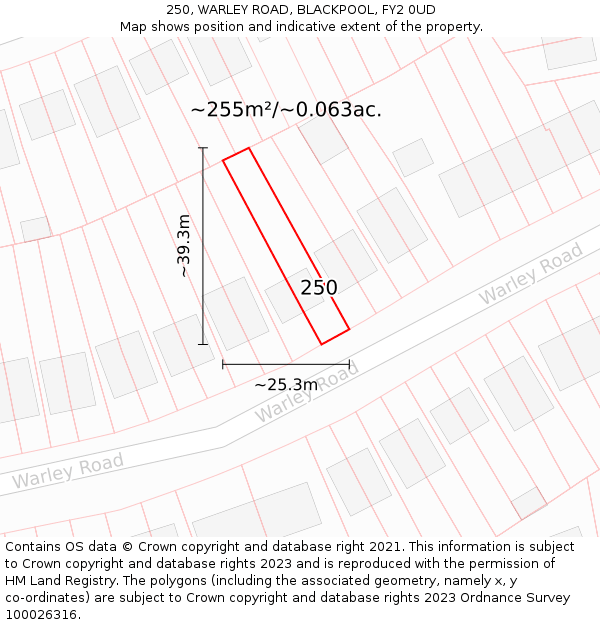 250, WARLEY ROAD, BLACKPOOL, FY2 0UD: Plot and title map