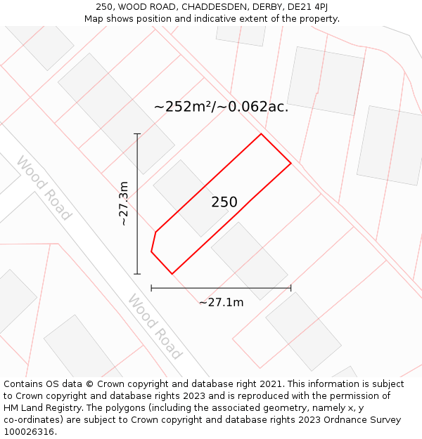 250, WOOD ROAD, CHADDESDEN, DERBY, DE21 4PJ: Plot and title map