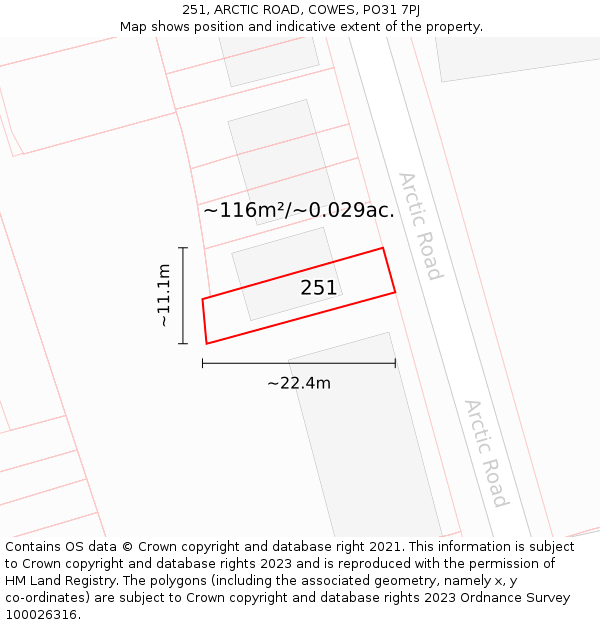 251, ARCTIC ROAD, COWES, PO31 7PJ: Plot and title map