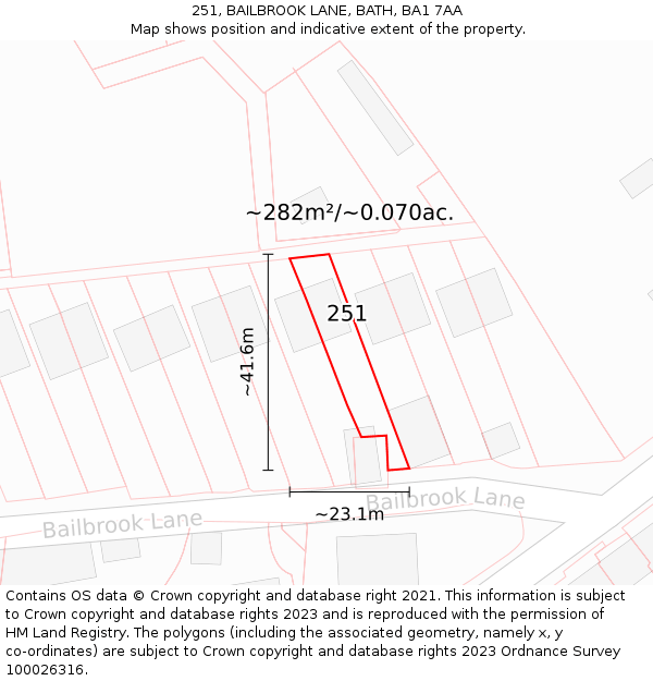 251, BAILBROOK LANE, BATH, BA1 7AA: Plot and title map