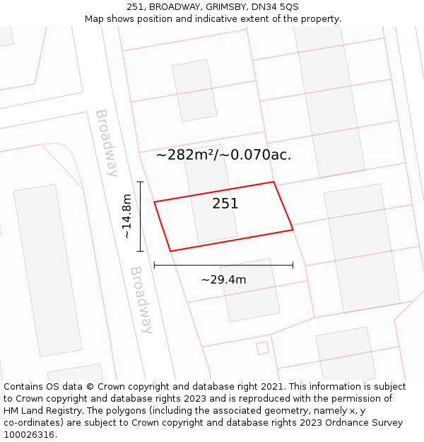 251, BROADWAY, GRIMSBY, DN34 5QS: Plot and title map