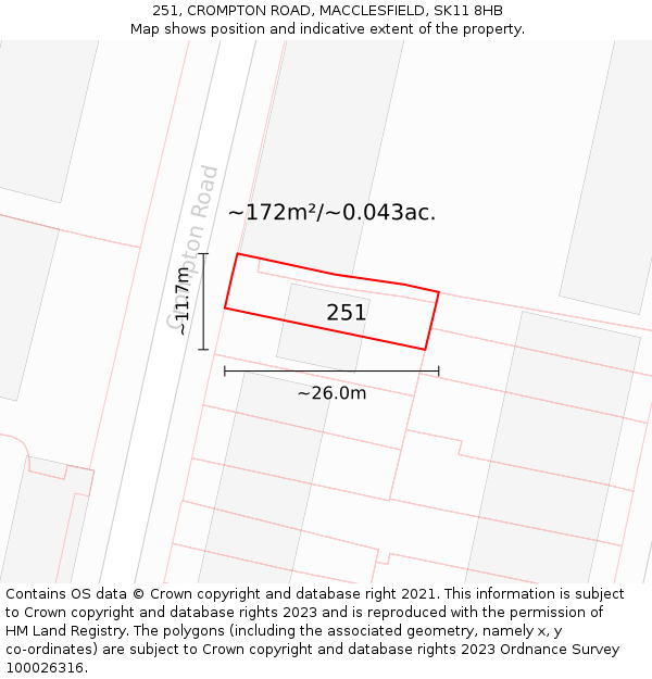 251, CROMPTON ROAD, MACCLESFIELD, SK11 8HB: Plot and title map
