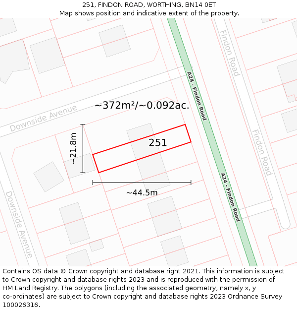 251, FINDON ROAD, WORTHING, BN14 0ET: Plot and title map