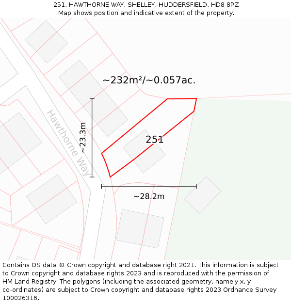 251, HAWTHORNE WAY, SHELLEY, HUDDERSFIELD, HD8 8PZ: Plot and title map