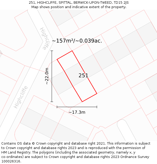 251, HIGHCLIFFE, SPITTAL, BERWICK-UPON-TWEED, TD15 2JS: Plot and title map