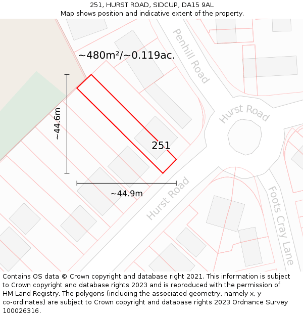 251, HURST ROAD, SIDCUP, DA15 9AL: Plot and title map