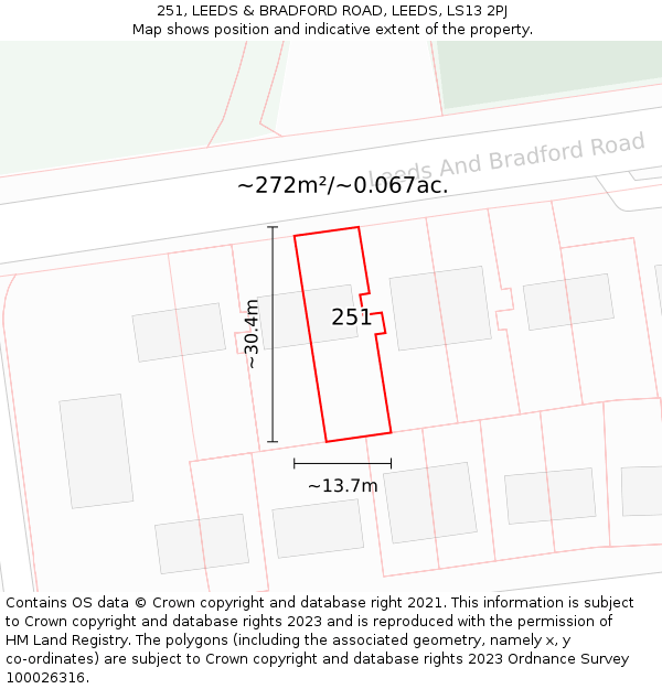 251, LEEDS & BRADFORD ROAD, LEEDS, LS13 2PJ: Plot and title map