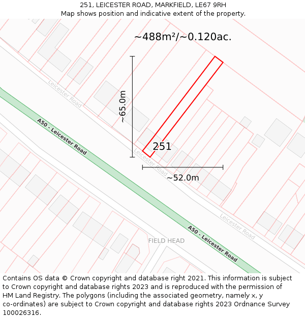 251, LEICESTER ROAD, MARKFIELD, LE67 9RH: Plot and title map