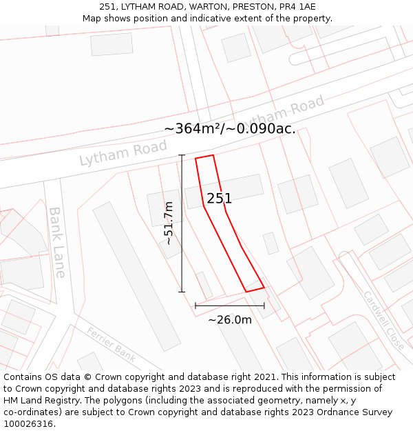 251, LYTHAM ROAD, WARTON, PRESTON, PR4 1AE: Plot and title map