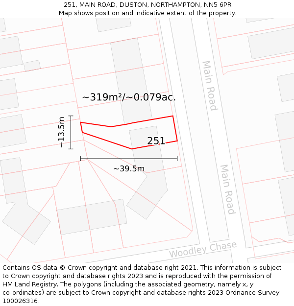 251, MAIN ROAD, DUSTON, NORTHAMPTON, NN5 6PR: Plot and title map