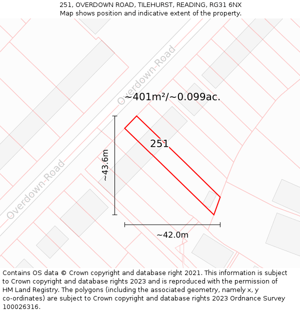 251, OVERDOWN ROAD, TILEHURST, READING, RG31 6NX: Plot and title map