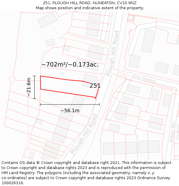 251, PLOUGH HILL ROAD, NUNEATON, CV10 9NZ: Plot and title map