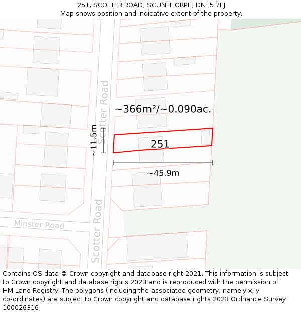 251, SCOTTER ROAD, SCUNTHORPE, DN15 7EJ: Plot and title map