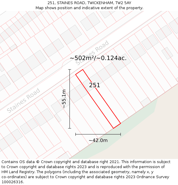 251, STAINES ROAD, TWICKENHAM, TW2 5AY: Plot and title map
