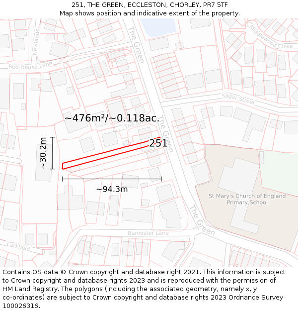 251, THE GREEN, ECCLESTON, CHORLEY, PR7 5TF: Plot and title map